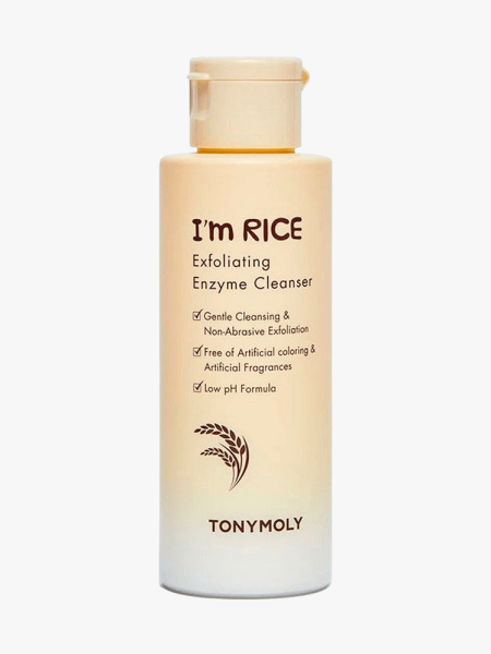 Tonymoly I'm Rice Exfoliating Enzyme Cleanser in branded bottle component on a light gray background